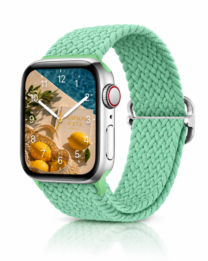 Model wearing Pistachio Green Braided Loop Band for Apple Watch Apple Watch band