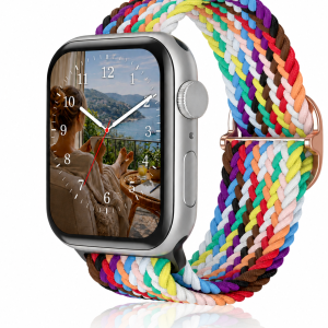 Model wearing Rainbow Braided Loop Band for Apple Watch Apple Watch band