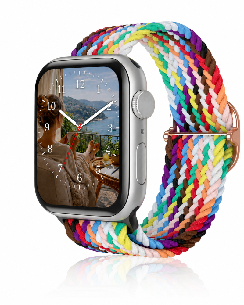 Model wearing Rainbow Braided Loop Band for Apple Watch Apple Watch band