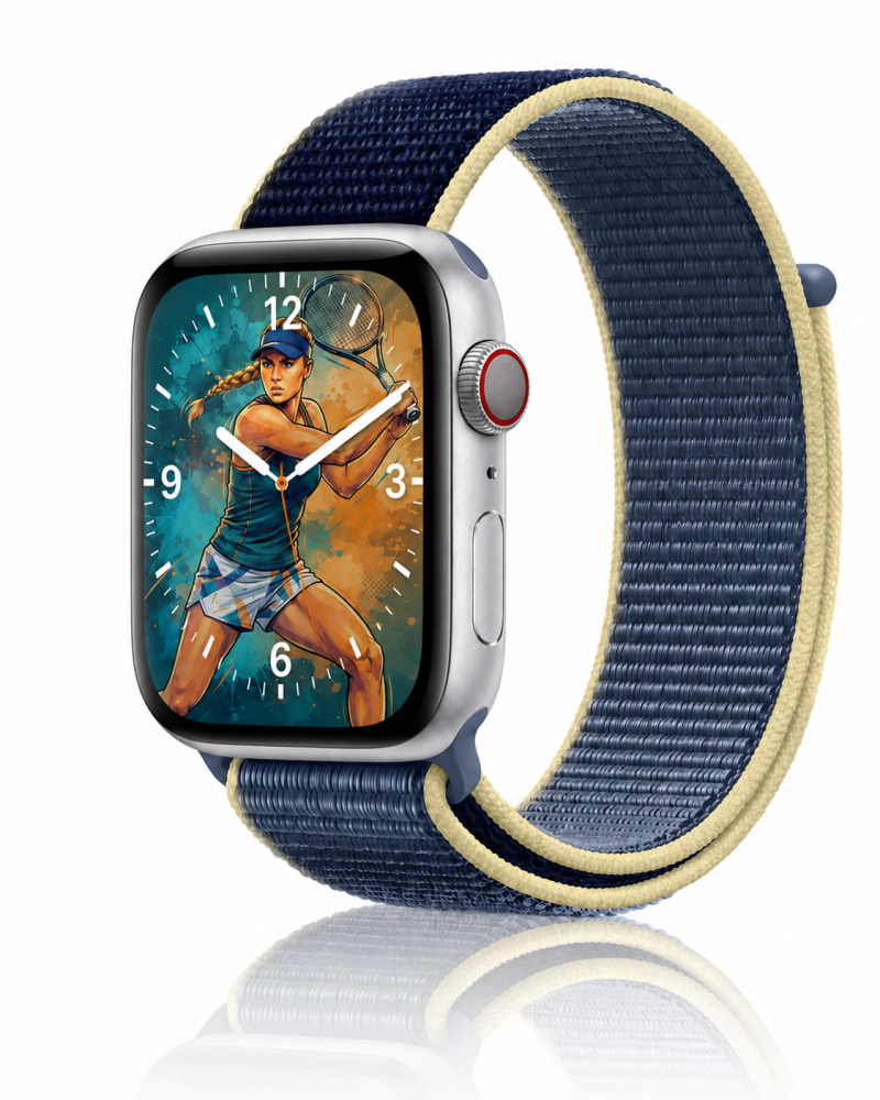 Model wearing Alaskan Blue Sport Loop For Apple Watch Apple Watch band