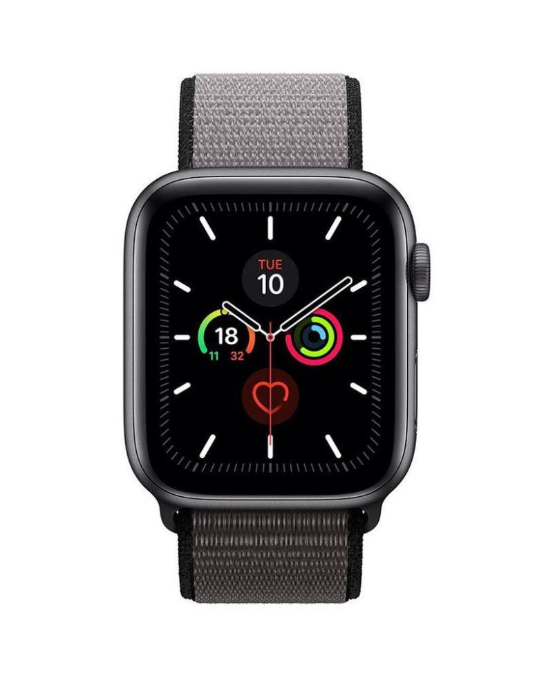 Anchor gray woven nylon Sport Loop band on Apple Watch with space gray aluminum case