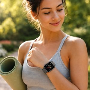 Model wearing Anchor Gray Sport Loop For Apple Watch Apple Watch band