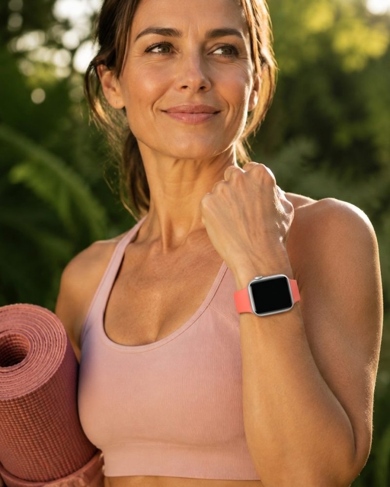 Model wearing Apricot Sport Band for Apple Watch Apple Watch band