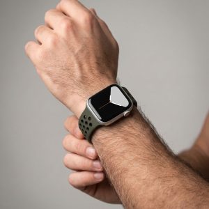 Model wearing Army Green/Black Sport Band Active for Apple Watch Apple Watch band