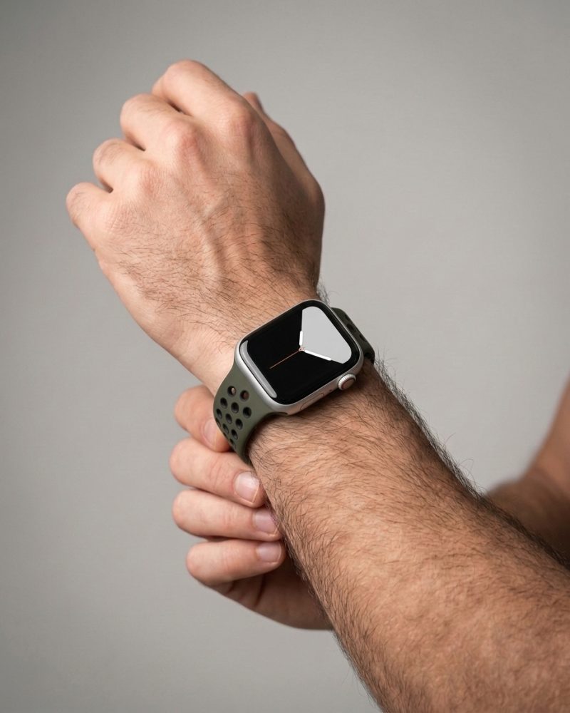 Model wearing Army Green/Black Sport Band Active for Apple Watch Apple Watch band
