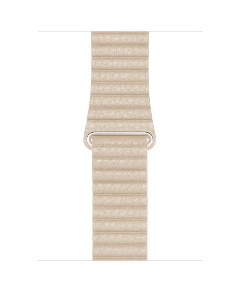 Beige leather loop Apple Watch band with ribbed texture and silver connector