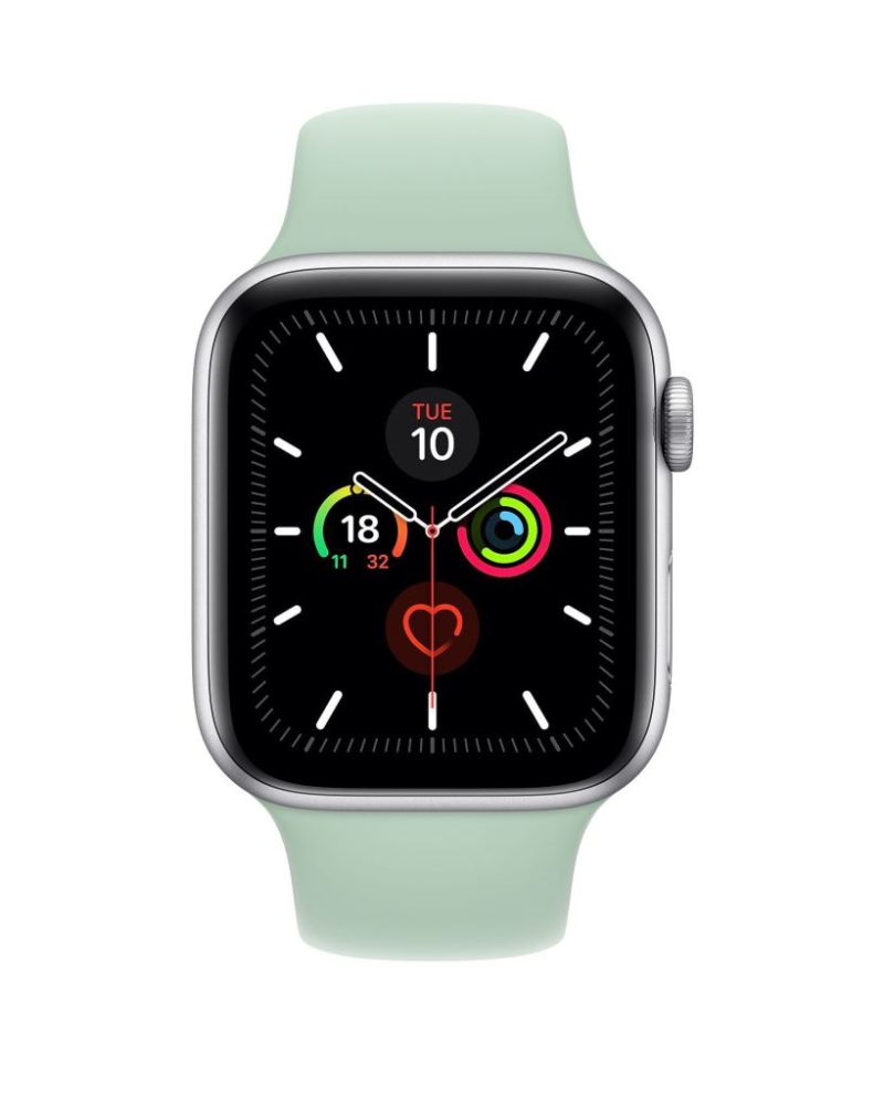 Beryl green silicone Apple Watch sport band with silver aluminum case