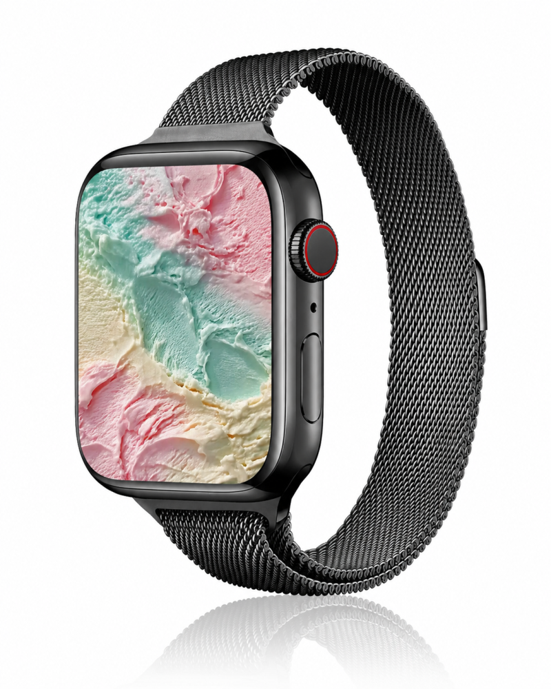 Model wearing Black Aurora Slim Milanese Band for Apple Watch Apple Watch band