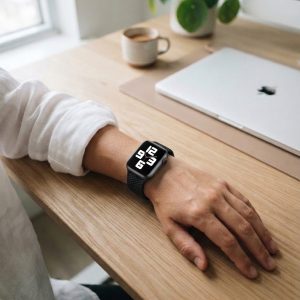 Model wearing Black Braided Loop Band for Apple Watch Apple Watch band