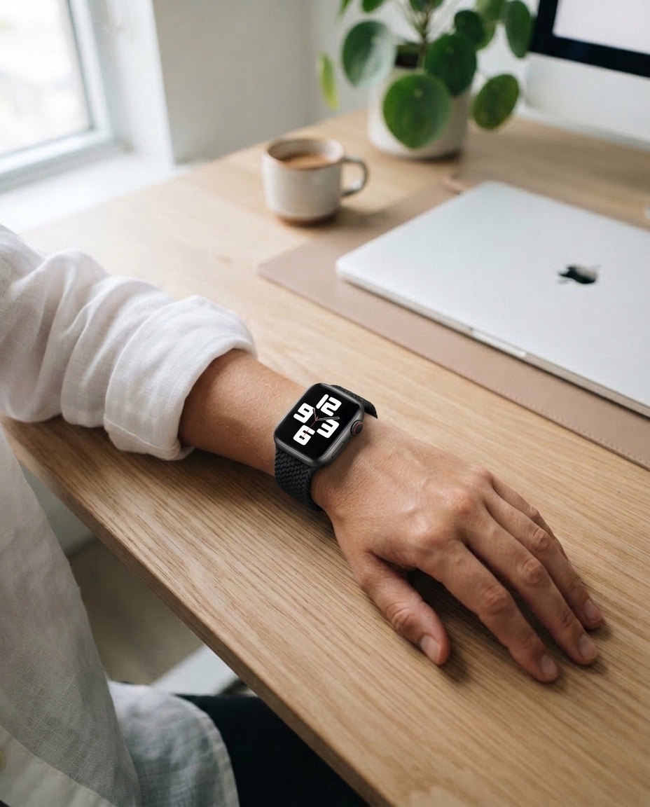 Model wearing Black Braided Loop Band for Apple Watch Apple Watch band