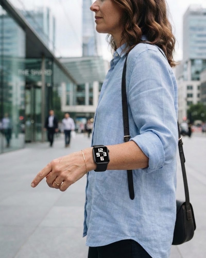 Model wearing Black Braided Loop Band for Apple Watch Apple Watch band