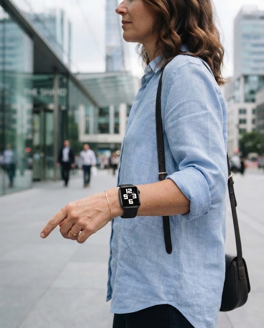 Model wearing Black Braided Loop Band for Apple Watch Apple Watch band