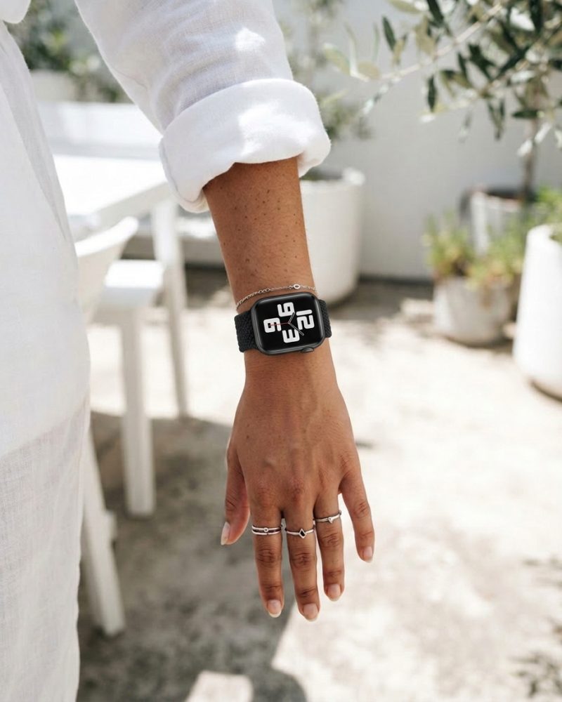 Model wearing Black Braided Loop Band for Apple Watch Apple Watch band