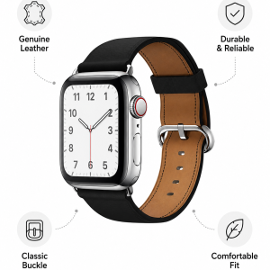 Model wearing Black Classic Leather Buckle for Apple Watch Apple Watch band