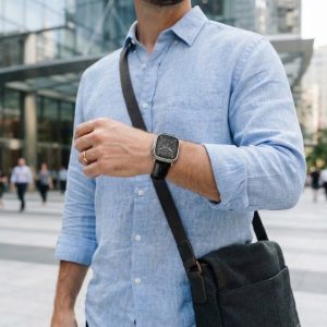 Model wearing Black Croc Leather Band for Apple Watch Apple Watch band