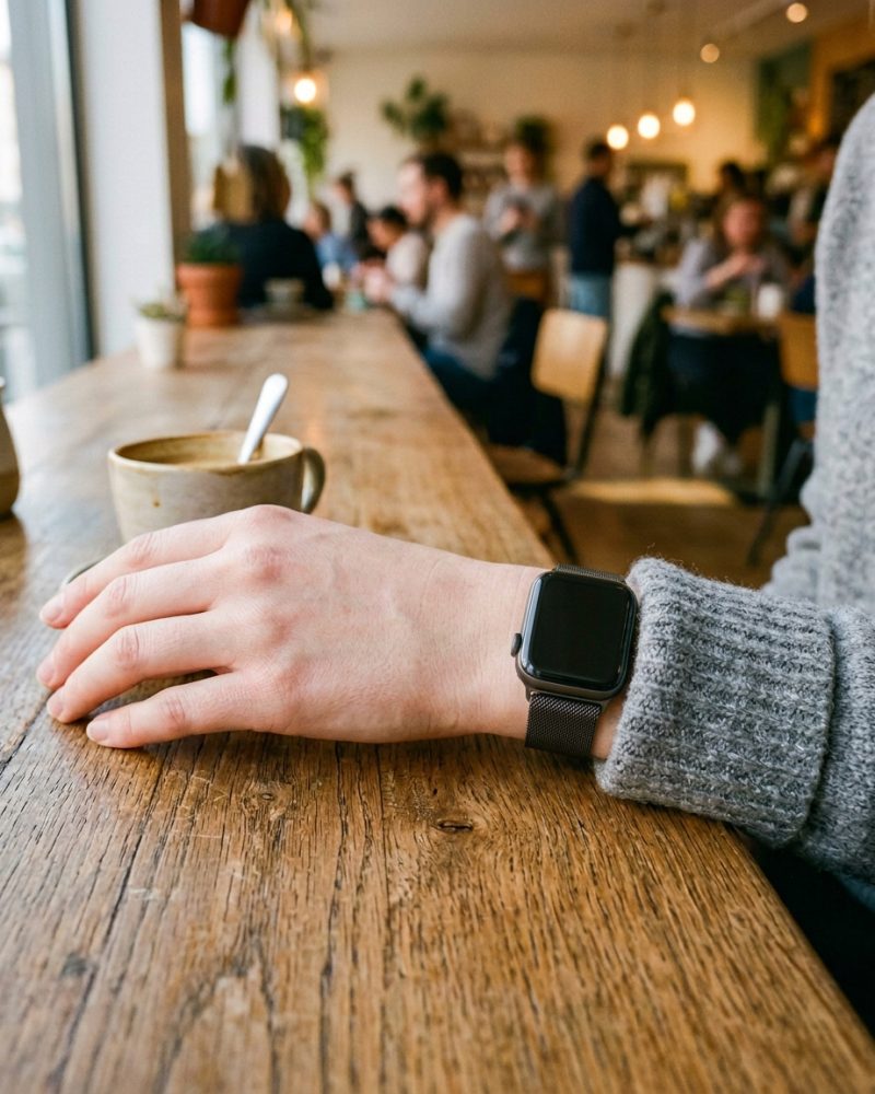 Model wearing Black Geneva Slim Milanese Band for Apple Watch Apple Watch band