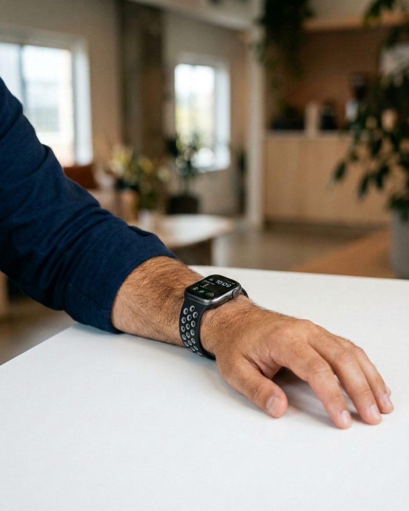 Model wearing Black/Grey Sport Band Active for Apple Watch Apple Watch band