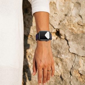 Model wearing Black/Hyper Grape Sport Band Active for Apple Watch Apple Watch band