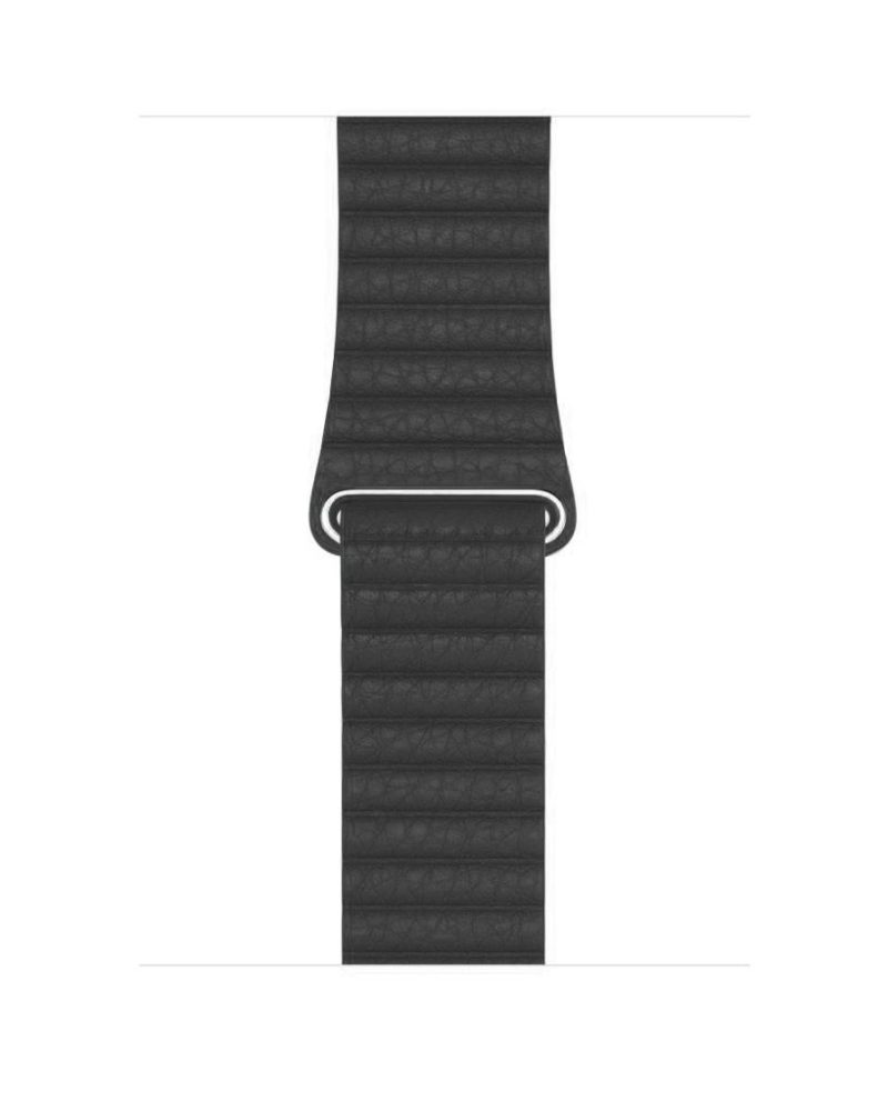 Black leather loop Apple Watch strap with ribbed texture and silver connector