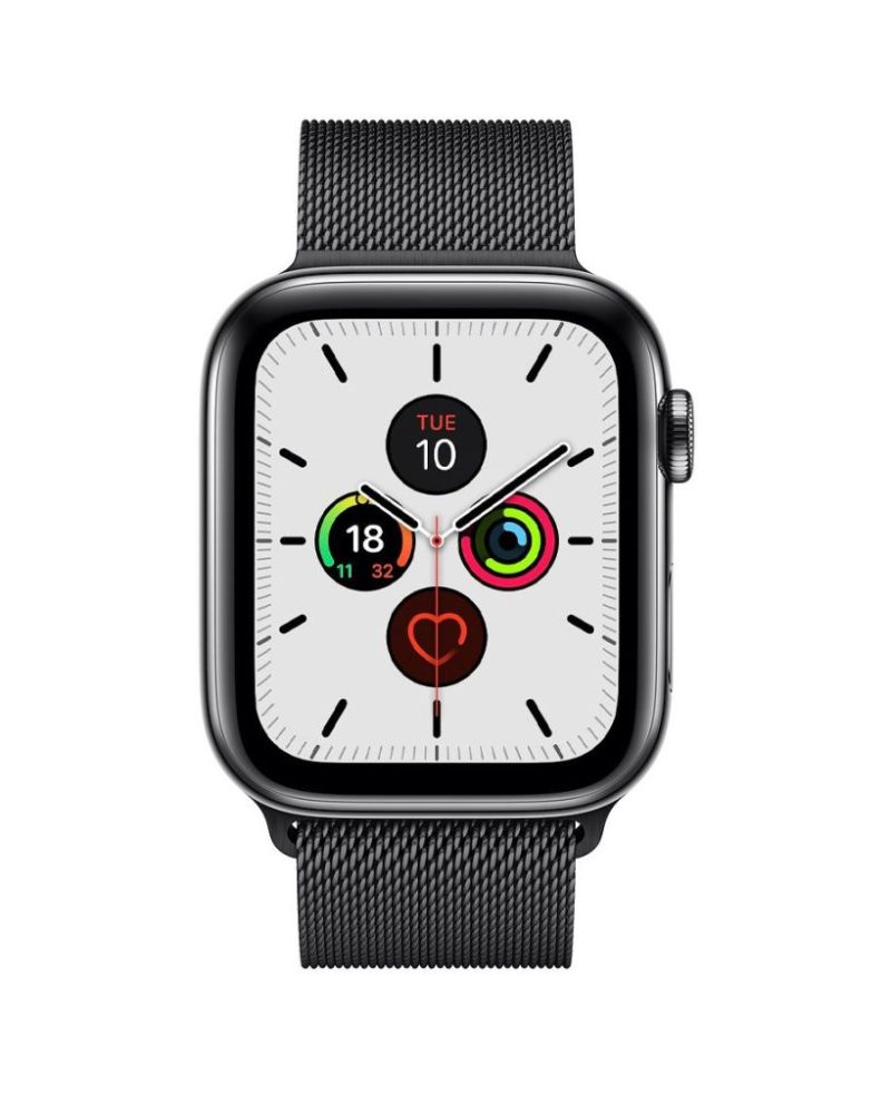 Black stainless steel mesh Milanese Loop band on Space Black Apple Watch