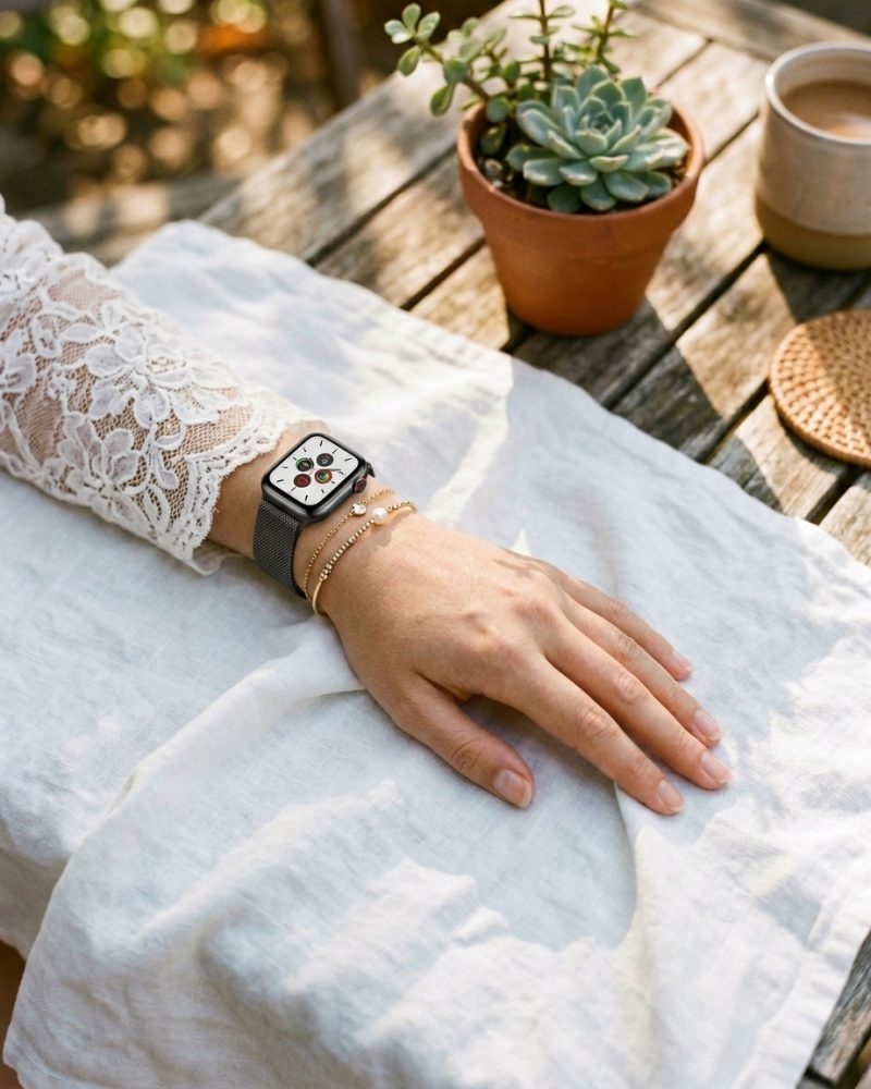 Model wearing Black Milanese Loop for Apple Watch Apple Watch band