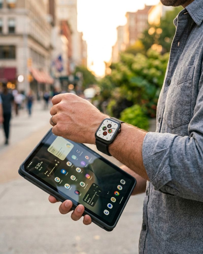 Model wearing Black Milanese Loop for Apple Watch Apple Watch band