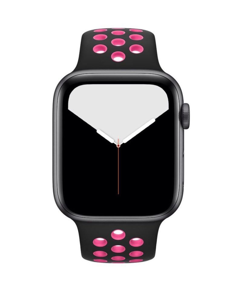 Black and pink blast perforated silicone Apple Watch sport band with ventilation holes