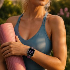 Model wearing Black/Pink Blast Sport Band Active for Apple Watch Apple Watch band