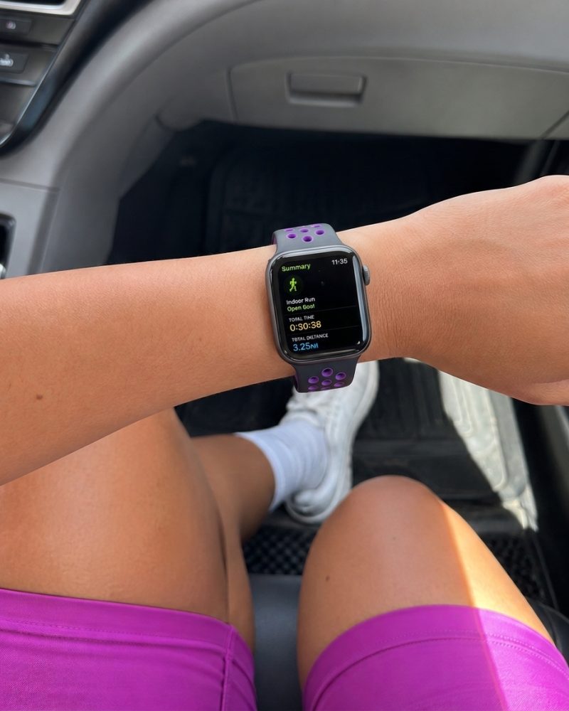 Model wearing Black/Purple Sport Band Active for Apple Watch Apple Watch band