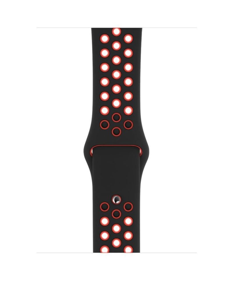 Black and red perforated silicone sport band for Apple Watch with ventilation holes