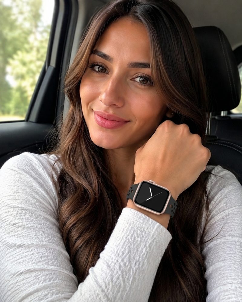 Model wearing Black Slim Silicone Band for Apple Watch Apple Watch band