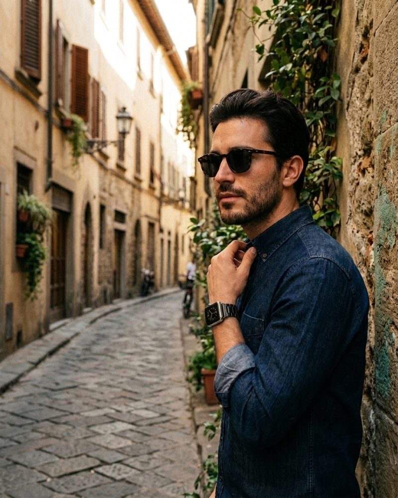 Model wearing Black Stainless Steel Band for Apple Watch Apple Watch band