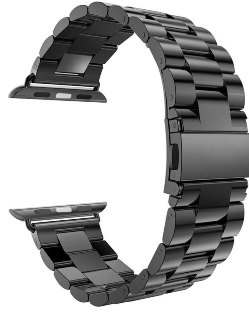 Black stainless steel link bracelet band for Apple Watch with butterfly clasp