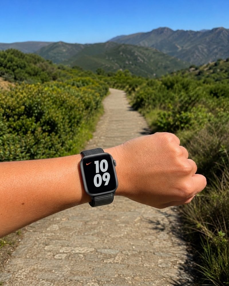 Model wearing Black White Sport Loop For Apple Watch Apple Watch band