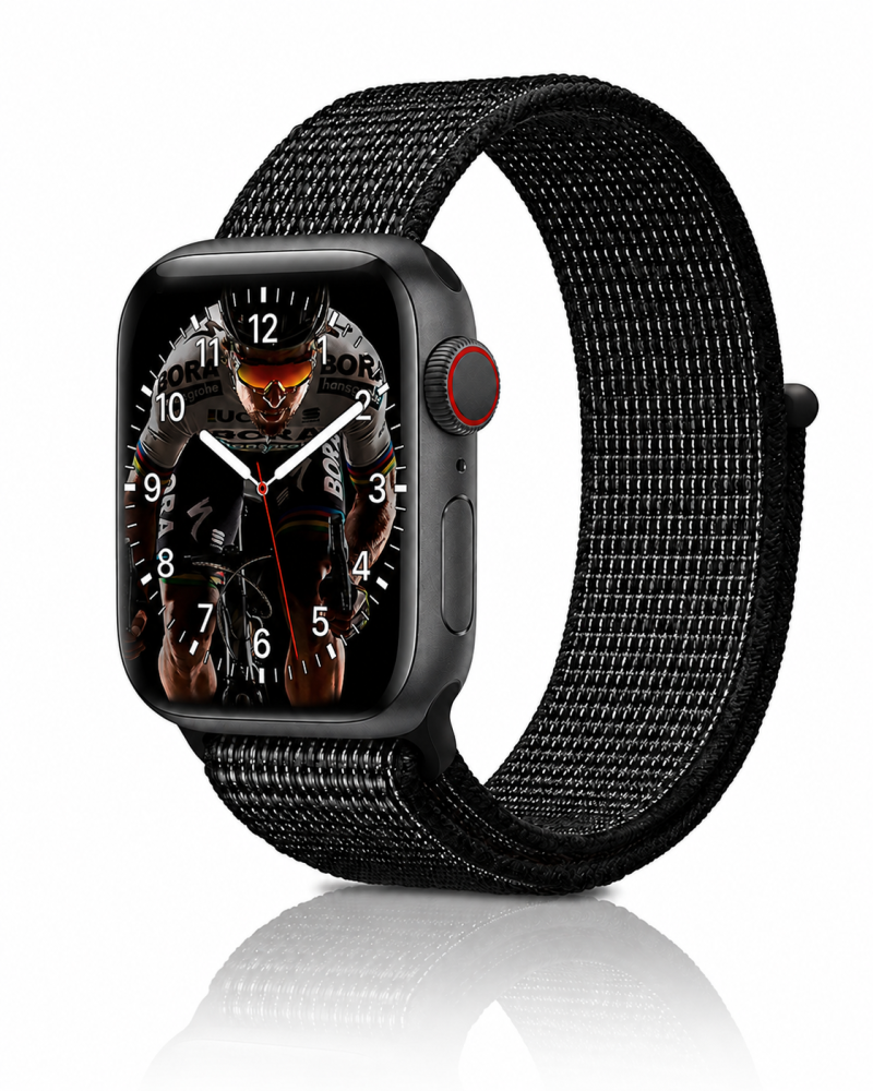 Model wearing Black White Sport Loop For Apple Watch Apple Watch band