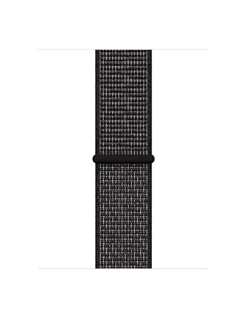Black and white woven nylon Nike Sport Loop Apple Watch band