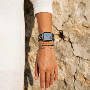 Model wearing Black/Yellow Luminous Glow in the Dark Sport Band Active for Apple Watch Apple Watch band