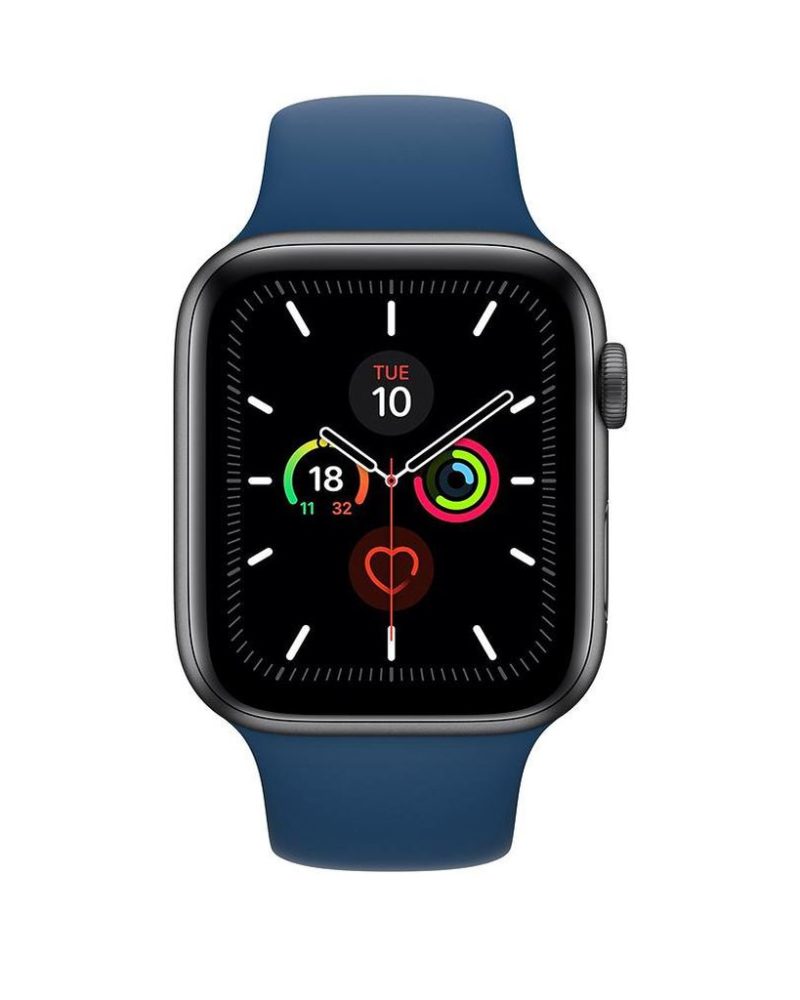 Blue Cobalt silicone sport band paired with Space Gray Apple Watch case.