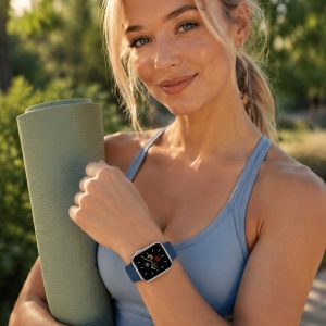Model wearing Blue Horizon Sport Band for Apple Watch Apple Watch band