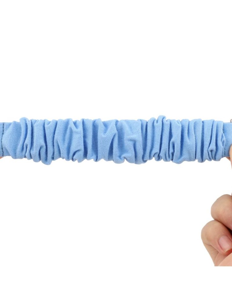 Light blue elastic scrunchie loop band for Apple Watch with silver connectors