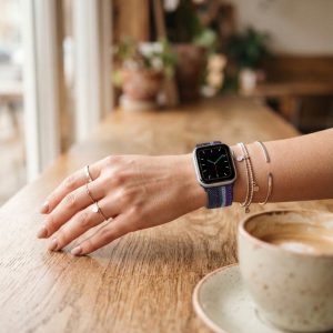 Model wearing Boho Purple Elastic Loop for Apple Watch Apple Watch band
