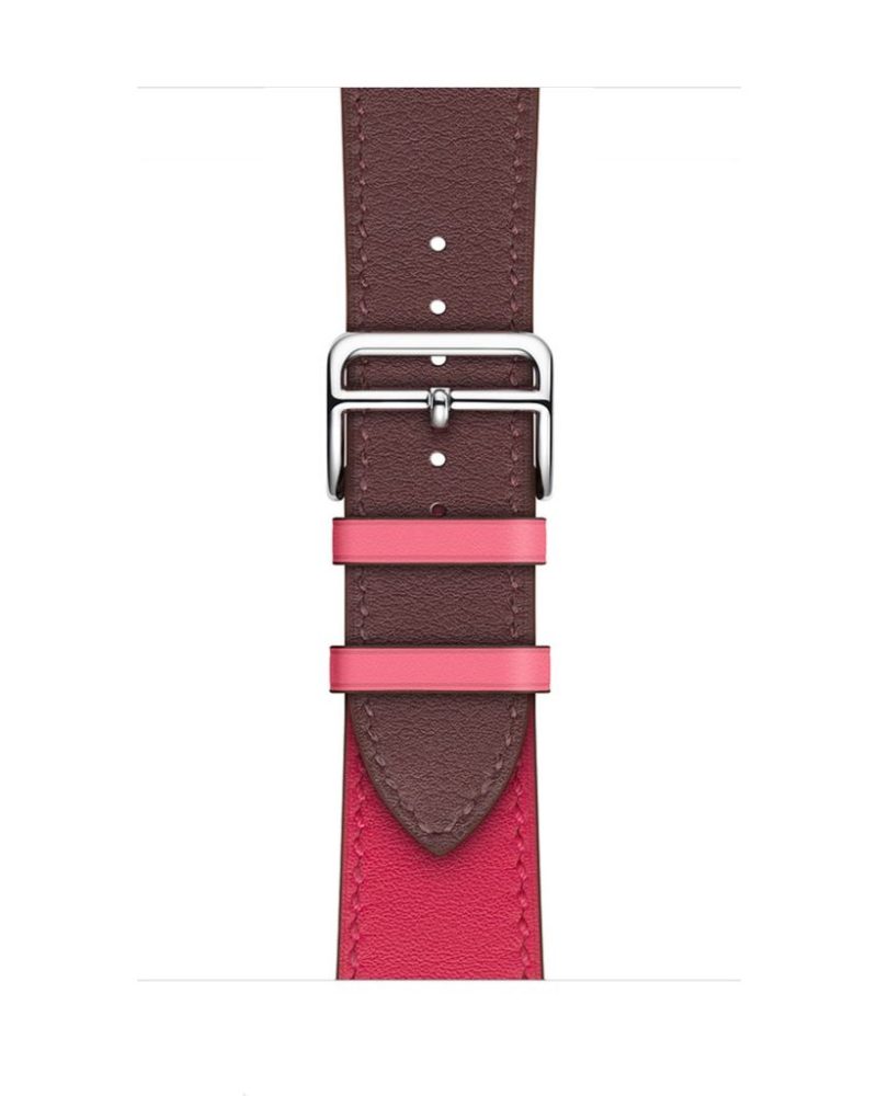 Bordeaux and rose leather Apple Watch band with silver buckle clasp