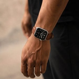 Model wearing Brown Croc Leather Band for Apple Watch Apple Watch band