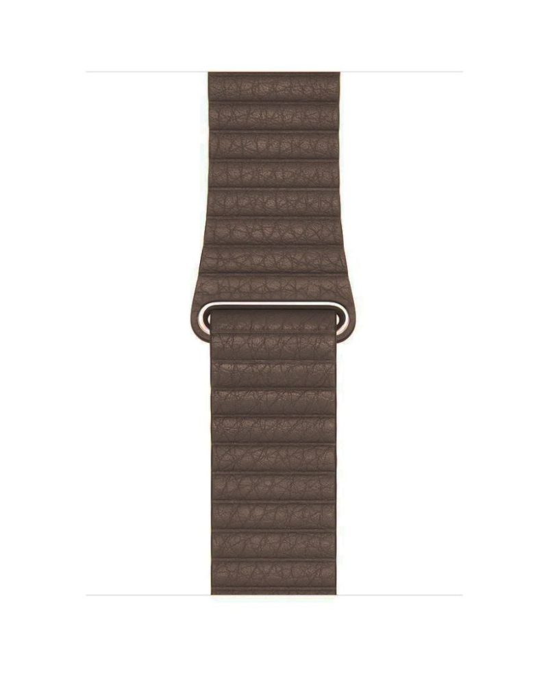 Brown leather loop Apple Watch band with ribbed texture and metal connector
