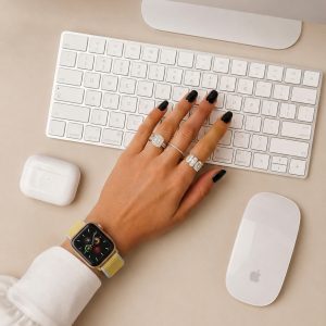 Model wearing Camel Sport Loop For Apple Watch Apple Watch band