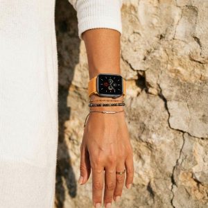 Model wearing Canary Yellow Sport Loop For Apple Watch Apple Watch band