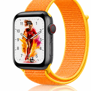 Model wearing Canary Yellow Sport Loop For Apple Watch Apple Watch band