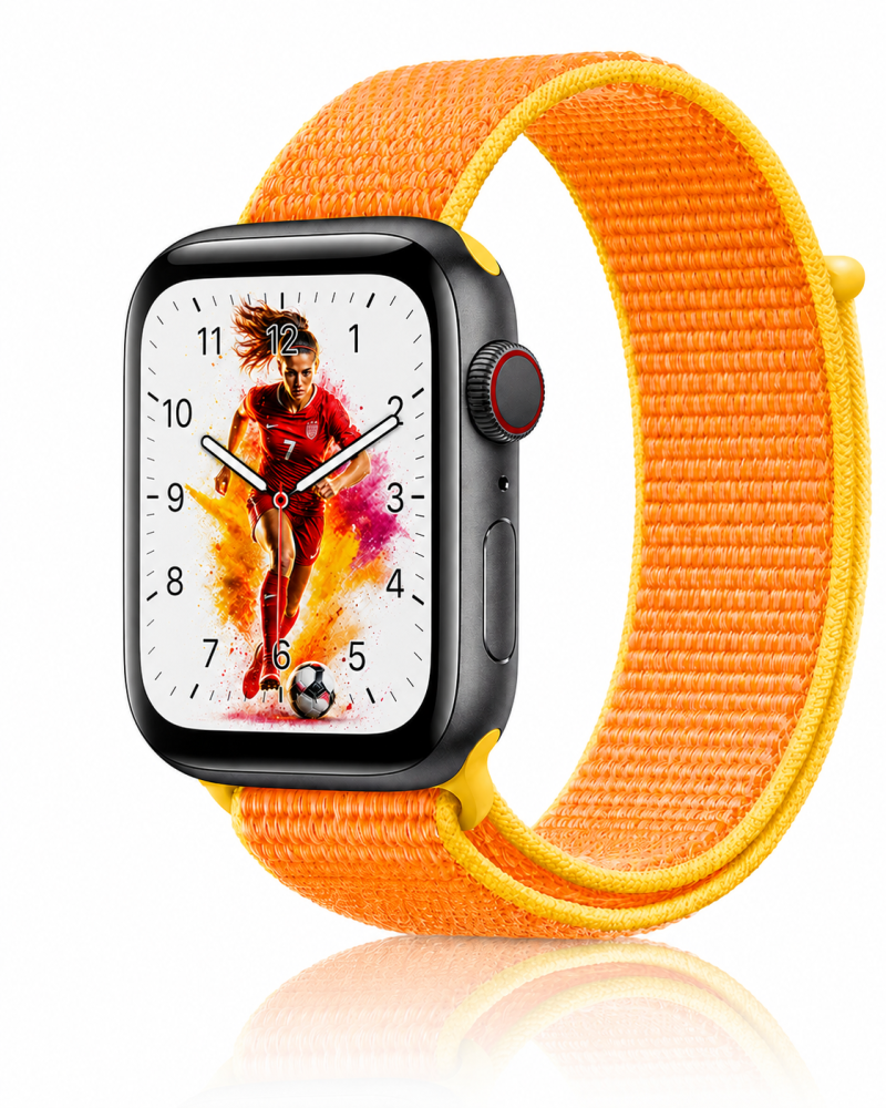 Model wearing Canary Yellow Sport Loop For Apple Watch Apple Watch band