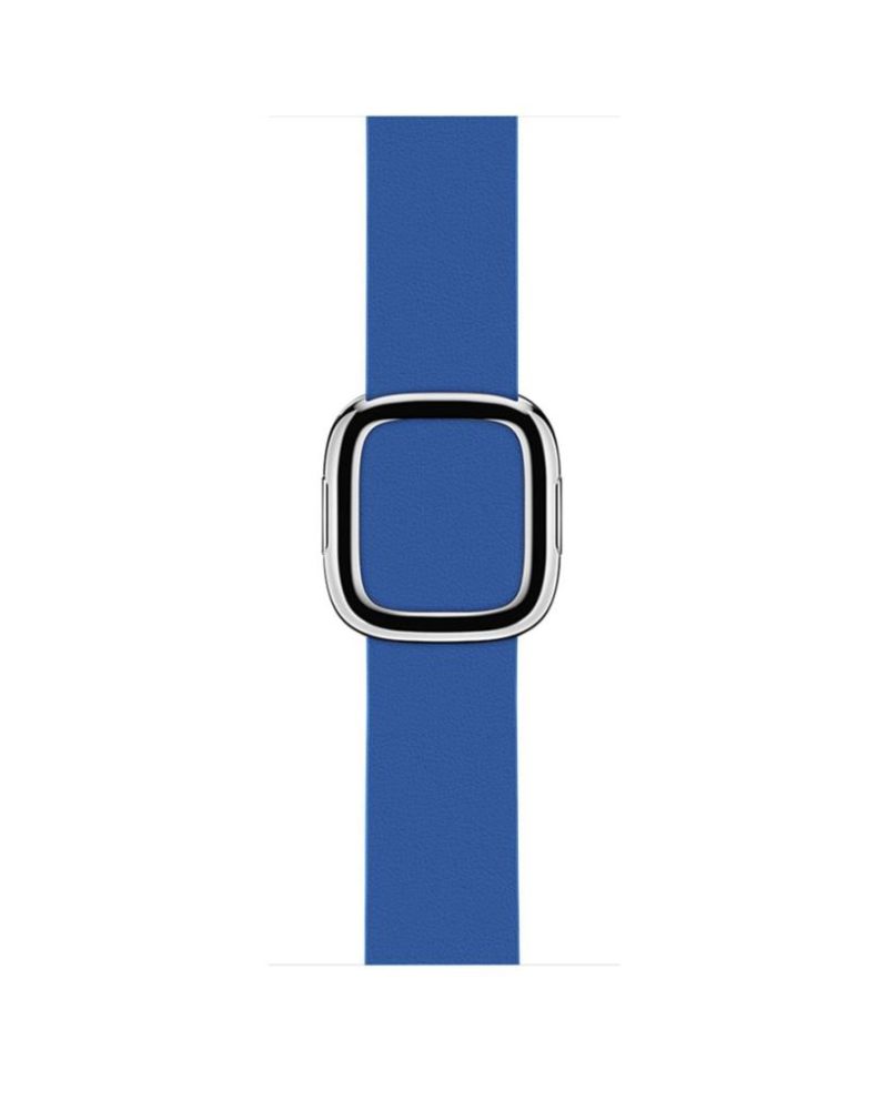 Cape Cod Blue leather Apple Watch band with polished silver modern buckle