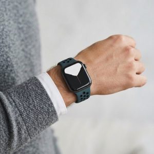 Model wearing Celestial Teal/Black Sport Band Active for Apple Watch Apple Watch band